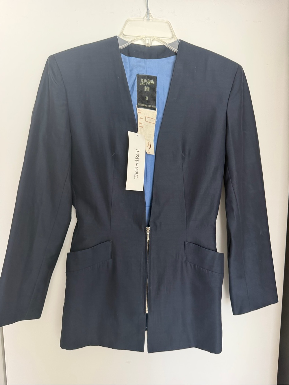 Jean Paul Gaultier Navy Blue Open Front Blazer